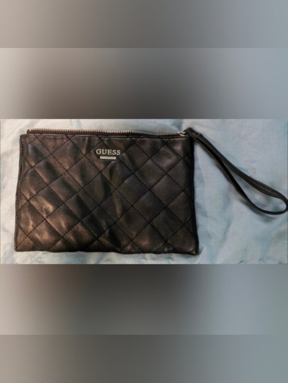 GUESS Black Quilted Wristlet Clutch with Logo